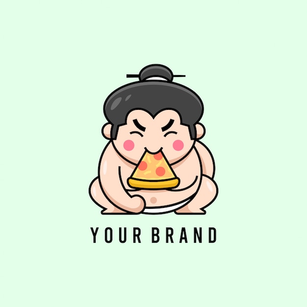 Logotipo bonito do sumo japonês comer pizza