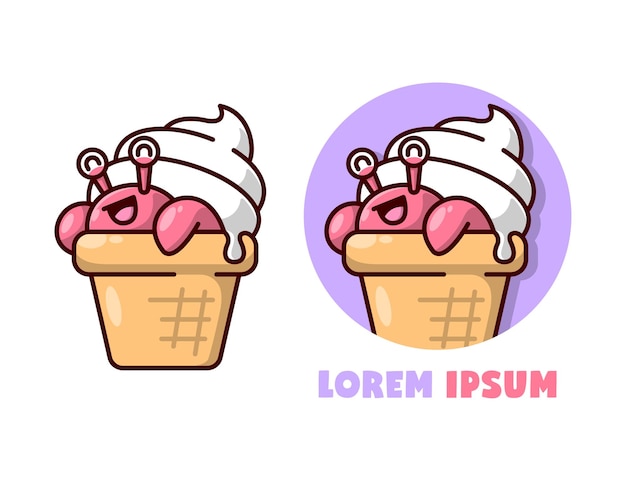 Vetor logotipo bonito dos desenhos animados de ice cream conch