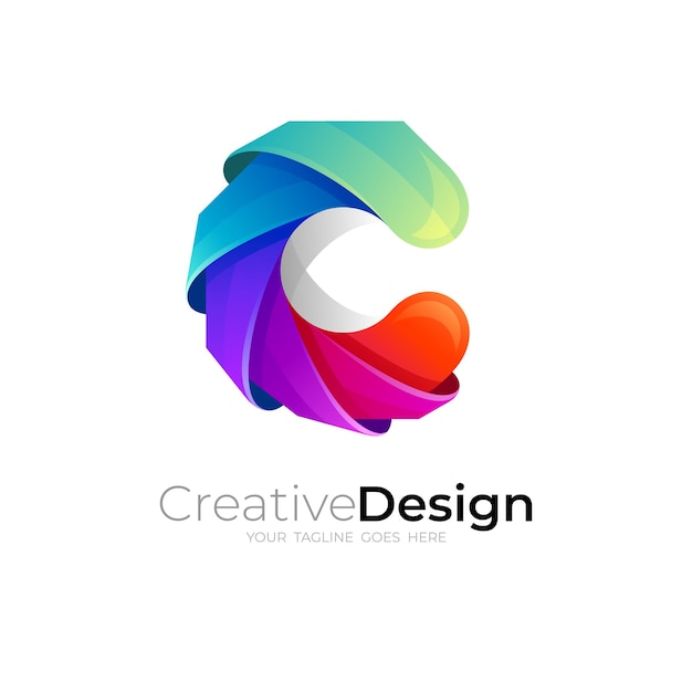 Logotipo c abstrato e design moderno colorido, 3d colorido