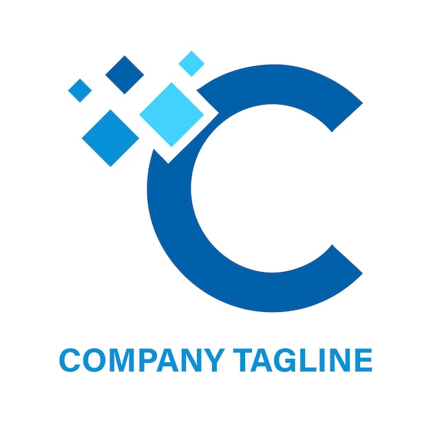 Logotipo C moderno com elementos quadrados digitais