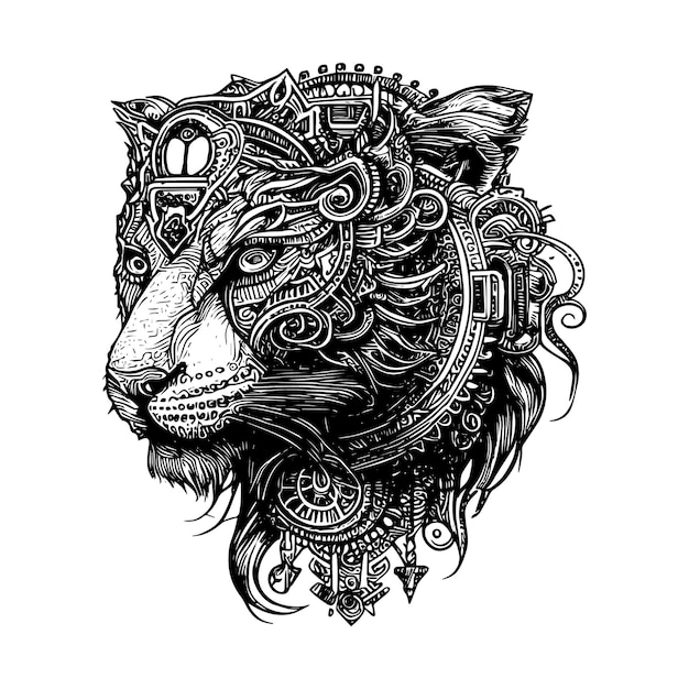 Vetor logotipo cabeça de tigre steampunk ilustração desenhada à mão