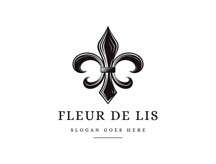 Logotipo clássico da flor de lis em preto e branco vintage