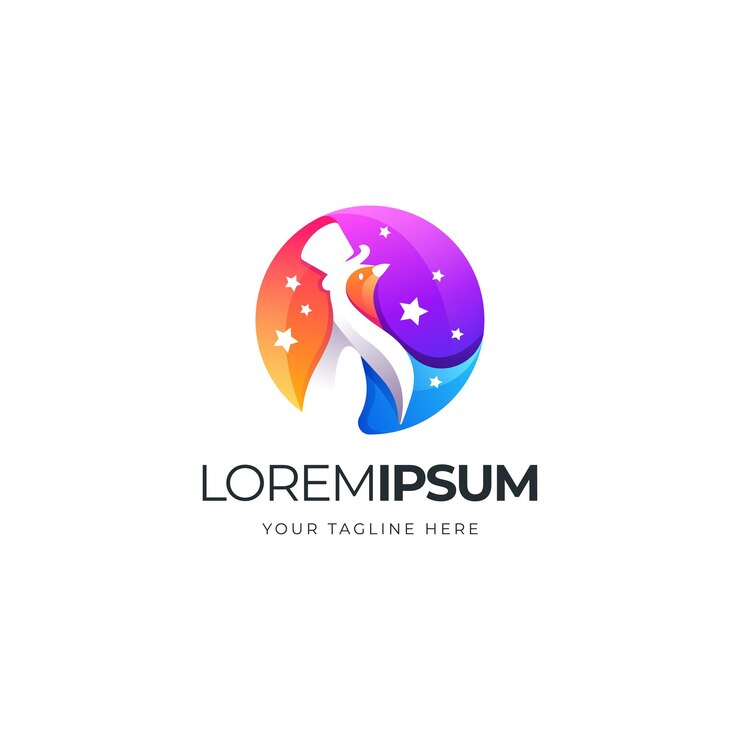 Vetor logotipo colorido do piguim mágico do espaço negatie