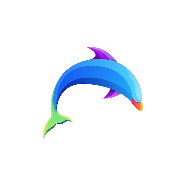 Logotipo colorido gradiente de golfinho de peixe impressionante