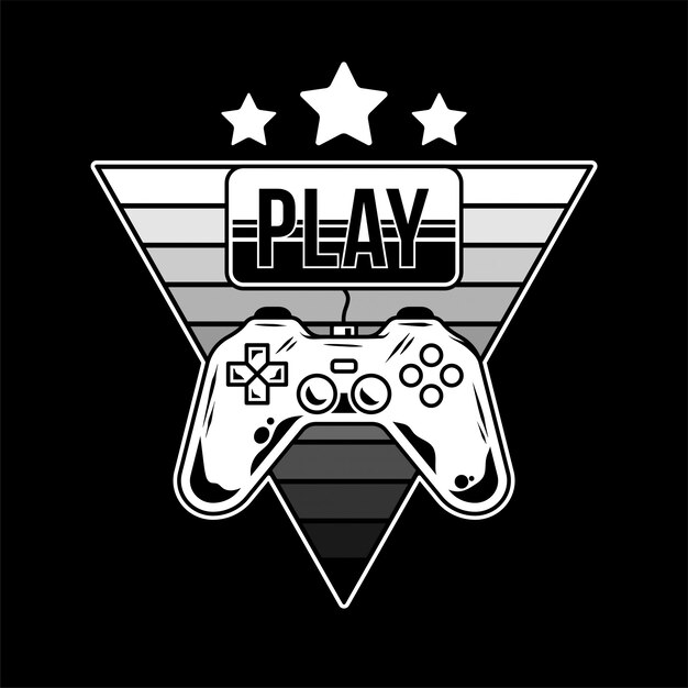 Logotipo com gamepad para jogar videogame arcade e botão dourado 