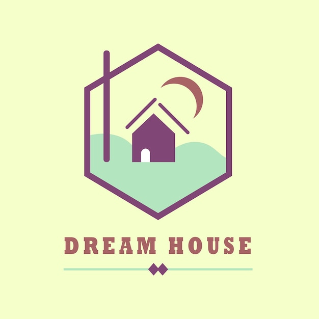 Vetor logotipo com ilustração vetorial de casa roxa e terra verde para área habitacional ou design de logotipo de apartamento