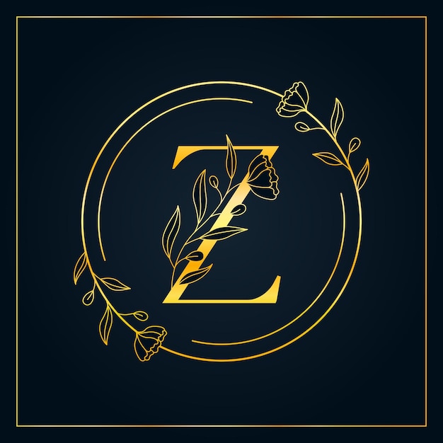 Vetor logotipo com letras florais elegantes em ouro z