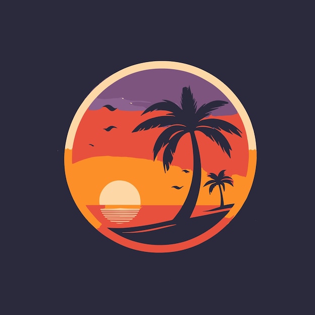 Logotipo com pôr-do-sol sobre a praia ícones de arte 3 cores.