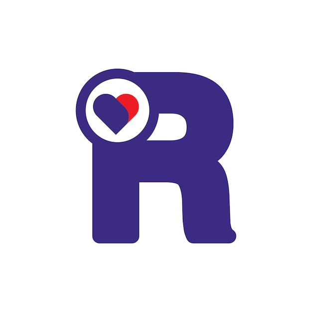 Logotipo Coração Letra R Belos desenhos de logotipo de amor vetorial Letra simples e limpa marca R com coração