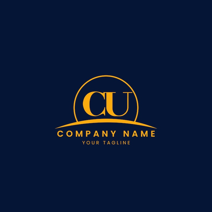 Vetor logotipo corporativo minimalista cu com iniciais e design de arco