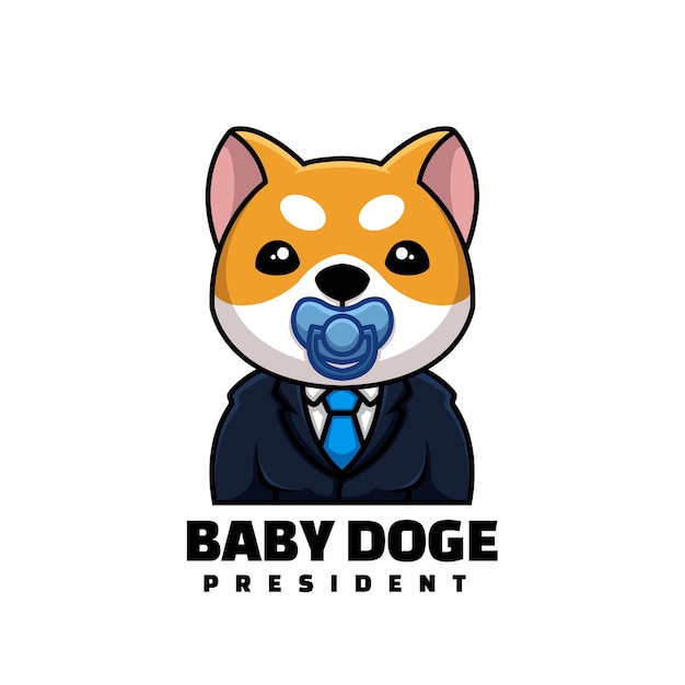 Logotipo criativo bonito do presidente bebê doge crypto cartoon