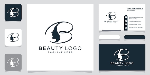 Logotipo criativo da letra b com estilo de logotipo de beleza e modelo de design de cartão de visita vetor premium