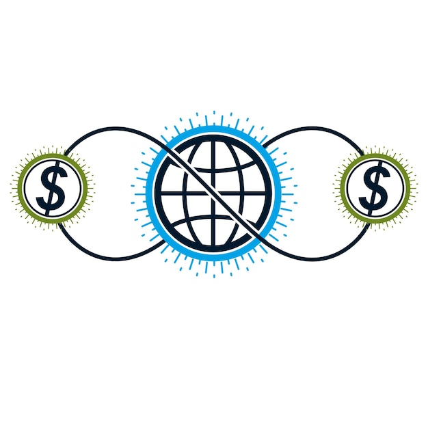 Logotipo criativo de negócios globais e e-business, símbolo vetorial exclusivo criado com diferentes elementos. sistema financeiro mundial. economia mundial.