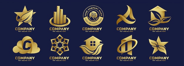 Logotipo criativo de ouro abstrato pacote para empresa