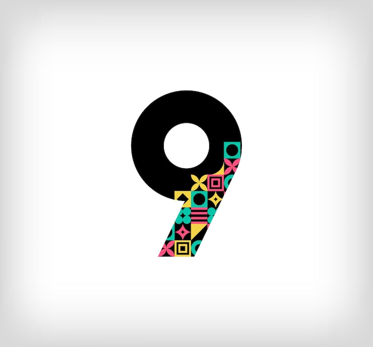 Vetor logotipo criativo número 9 com formas geométricas educação criativa gráficos coloridos vector