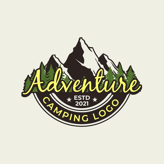 Vetor logotipo da adventure e modelo premium de crachá