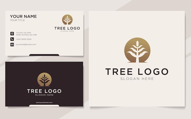 Logotipo da árvore de luxo e modelo de cartão de visita