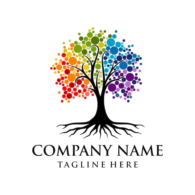 Logotipo da árvore vibrante projeto do logotipo da árvore do arco-íris