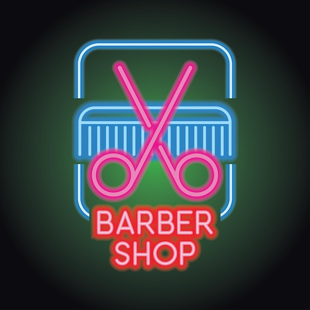 Vetor logotipo da barbearia com ilustração vetorial de efeito de luz neon