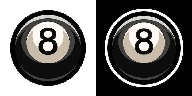 Vetor logótipo da bola de bilhar, cor preta com o número oito. 8. jogo de sinuca. snooker.