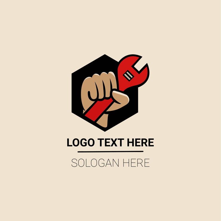 Logotipo da Bold Mechanics com punho e chave inglesa em moldura hexagonal