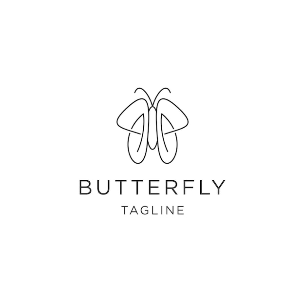 Logotipo da borboleta com ilustração vetorial plana de modelo de design de estilo de arte de linha