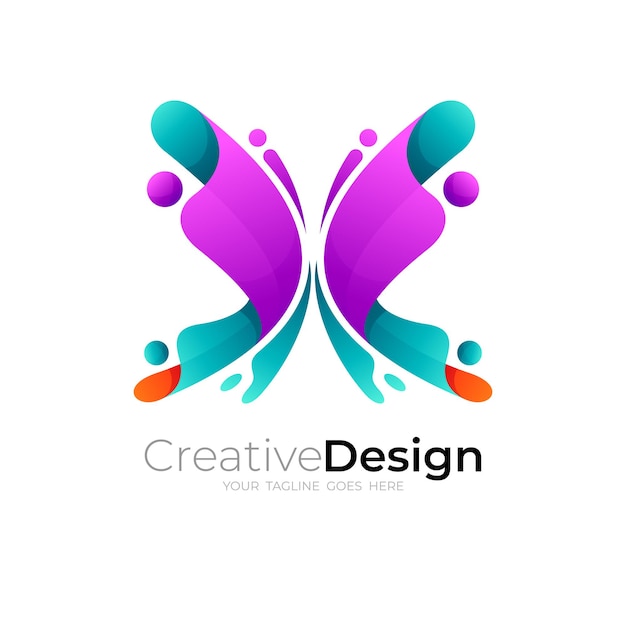 Logotipo da borboleta com imagem vetorial de design colorido