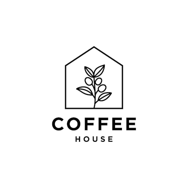 Logotipo da cafeteria coffeeshop logotipo simples casa de grãos de café com ramificação na linha da moda hipster