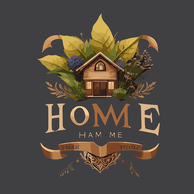 Vetor logotipo da casa com desenho de folha verde e flor