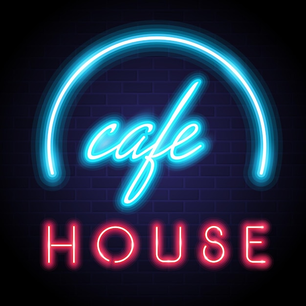 Logotipo da casa de café com elemento de estilo neon