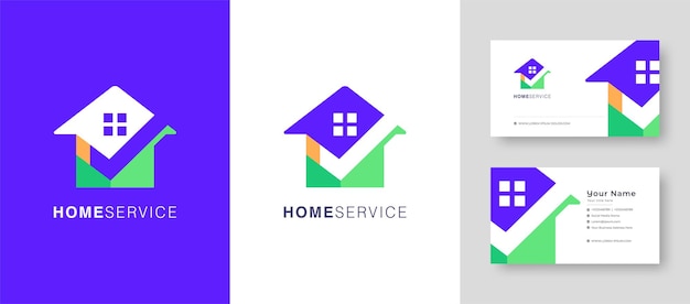 Logotipo da casa imobiliária reparar casa ou vila design de logotipo vetorial com um cartão de visita premium