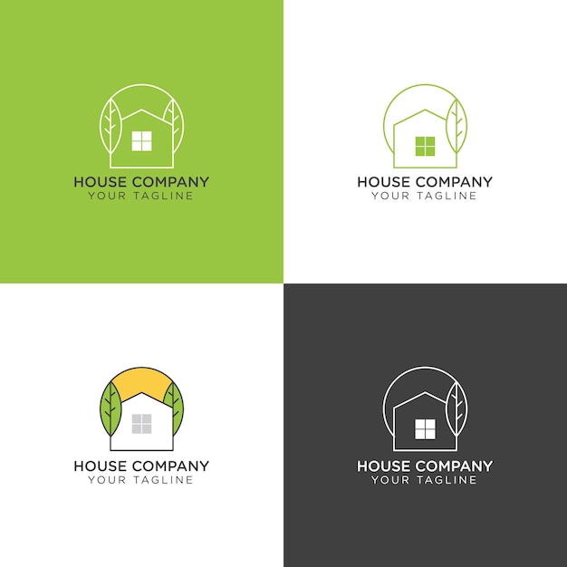 Vetor logotipo da casa minimalista conjunto com casa verde estilo de linha contínua simples