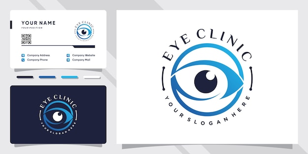 Logotipo da clínica oftalmológica com conceito de círculo moderno e design de cartão de visita premium vector