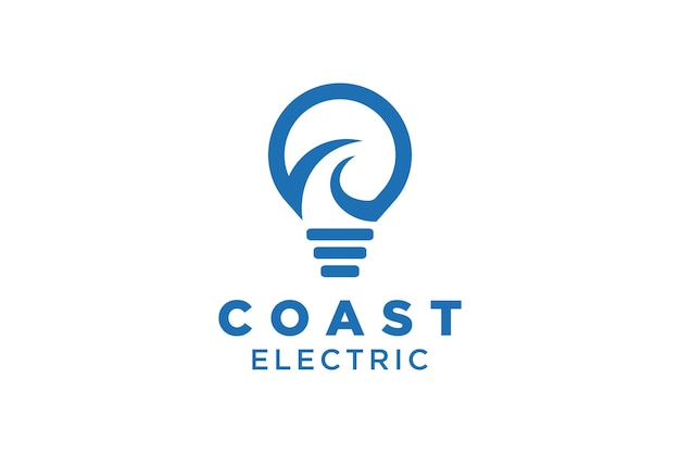 Logotipo da coast electric, design do logotipo de onda e lâmpada