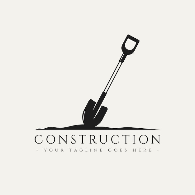 Logotipo da construção com pá retro logotipo modelo ilustração vetorial design