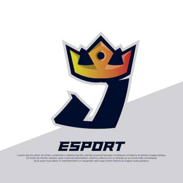 Logotipo da coroa com estilo de jogador de modelo de design de letra j isolado no ícone de rei de fundo branco