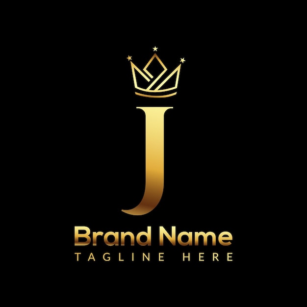 Logotipo da coroa no modelo de letra j. logotipo da coroa na letra j, modelo inicial de conceito de sinal de coroa