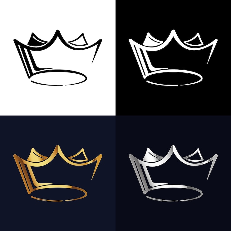 Vetor logotipo da coroa rainhas ou reis logo vetor da coroa logotipo da coroa dourada em fundo escuro
