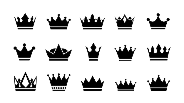 Logotipo da crown. ícones lisos das coroas do vetor ajustam a coleção.