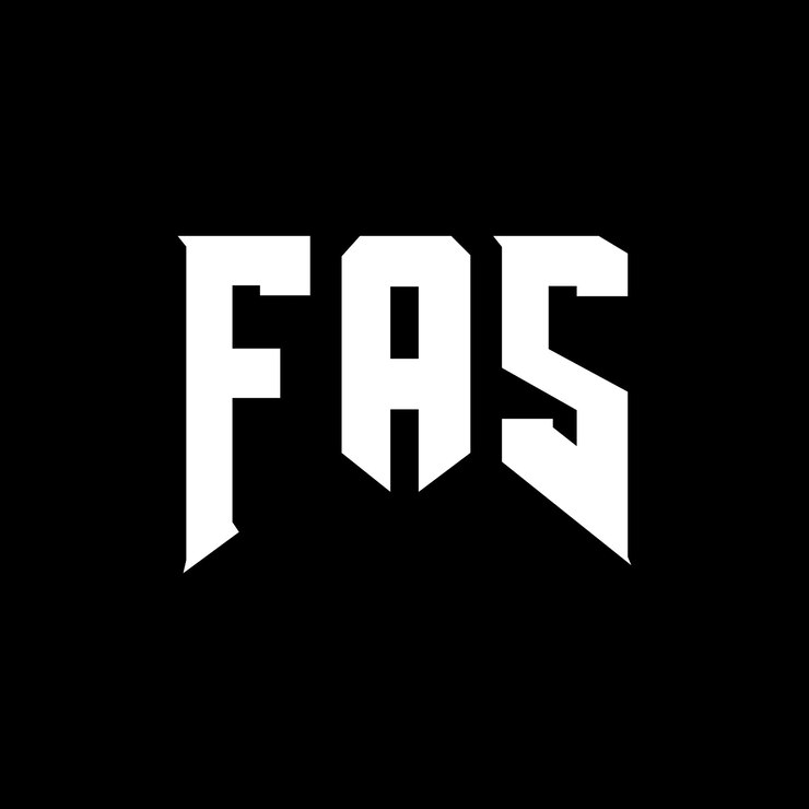 Vetor logotipo da empresa de tecnologia fas (combinação de cores preto e branco) logotipo fas (vector fas) desenho do ícone fas alfabeto fas (tipografia fas)