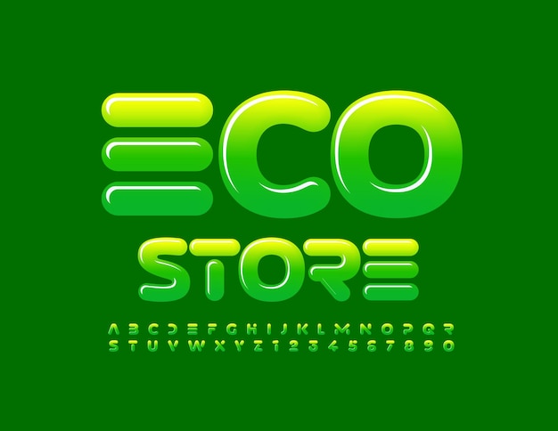 Logotipo da empresa de vetor eco store gradiente verde fonte estilo abstrato conjunto de letras e números do alfabeto