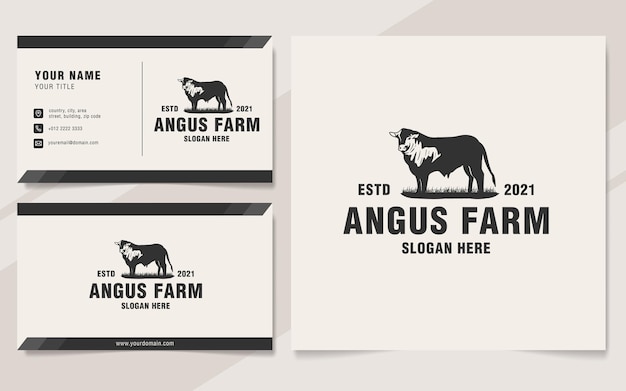 Logotipo da fazenda angus vintage com modelo de cartão de visita