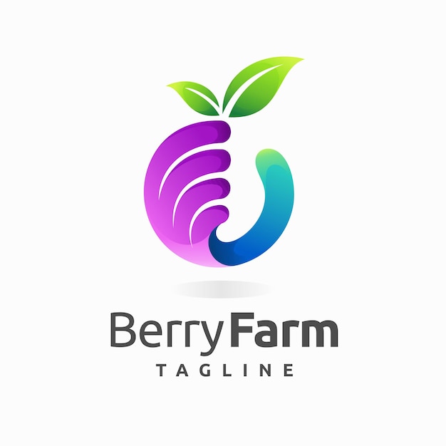 Logotipo da fazenda berry com conceito de mão