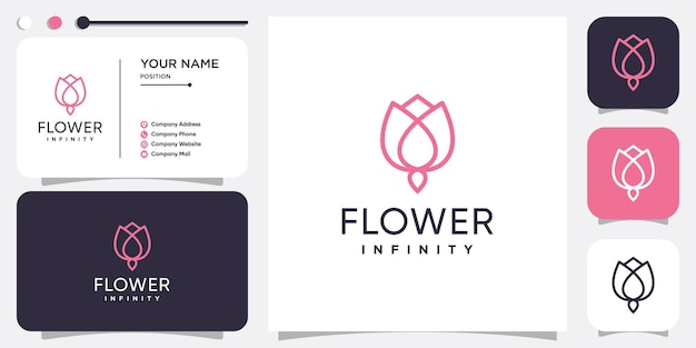 Logotipo da flor com conceito de linha infinita premium vector