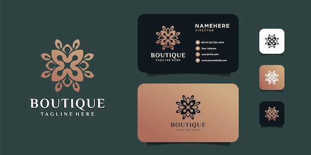 Logotipo da flor da beleza do boutique e modelo de design de cartão de visita.