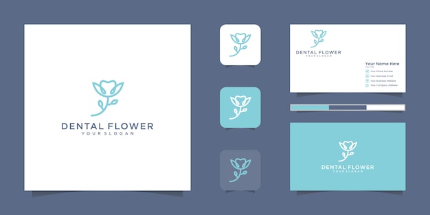 Logotipo da flor dental com um estilo de linha e inspiração de cartão de visita
