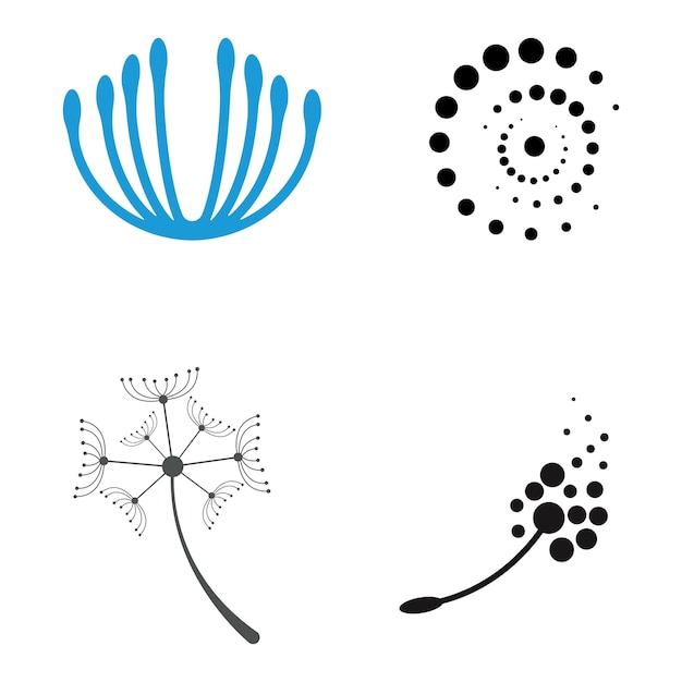 Logotipo da flor dente-de-leão e modelo de ilustração vetorial de design de símbolo