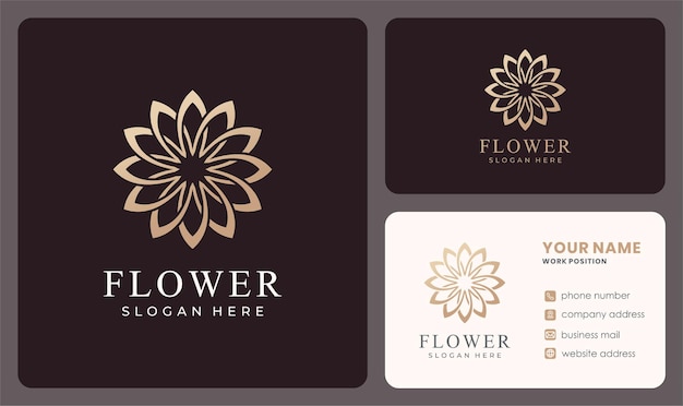 Logotipo da flor elegante com cor dourada.