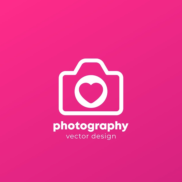 Logotipo da fotografia com câmera e coração,