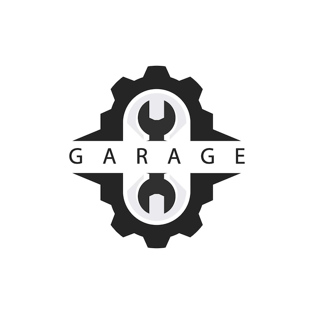 Logótipo da garagem automóvelemblema com elemento de engrenagem e chave